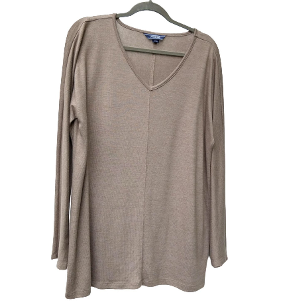 Lands' End Women's Oversized Sweater Size Medium Taupe V-Neck Long Sleeves